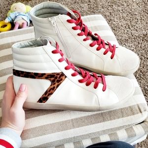 Steve Madden White Leopard High Top Sneakers